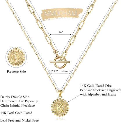 Gold Layered Necklace for Women - 14K Gold Plated Necklace Dainty Layered Necklace Set Initial Necklace Gold Necklace for Women Letter K Necklaces Gold Jewelry for Women